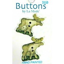 Vintage La Mode Moose Buttons Hand Painted Sewing Crafts Resin 2-Pc on C... - $9.56