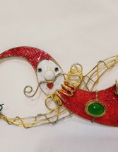 Santa Claus Metal Ornament 8&quot;  Holding Christmas Curls Glitter Whimsical Star  - £12.53 GBP
