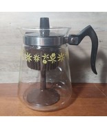 Vintage Pyrex Cory 6 Cup Percolator Carafe Yellow Flowers Brown Lid Handle - £47.52 GBP