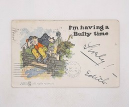 1905 Having A Bully Time Bull Chasing Man Over Fence Postcard Posted Vintage - £12.36 GBP