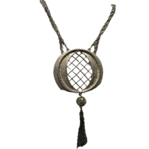 Vintage Necklace Big Pendant Statement Boho Tassel Mod Metal Chunky 60s 70s - $29.69