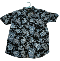 Rugby University Skulls Button Down Shirt Large Halloween AOP Black &amp; Blue - $21.38