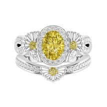 Daisy Ring Set For Women With Halo Oval Cut Stone Inlaid Engagement Wedding Ring - £133.01 GBP
