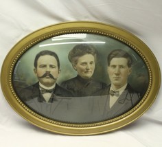 Antique Oval Picture Frame Bubble Glass Family Portrait 22&quot; x 16&quot; x 4&quot;  - £127.18 GBP