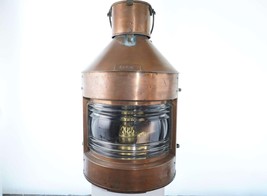 Huge Antique Copper Kerosene Ships lantern with glass lens - £618.90 GBP