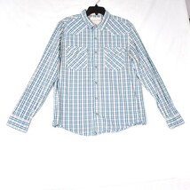 Aeropostale Western Pearl Snap Shirt Mens Med Long Sleeve White Blue Gray - $16.31