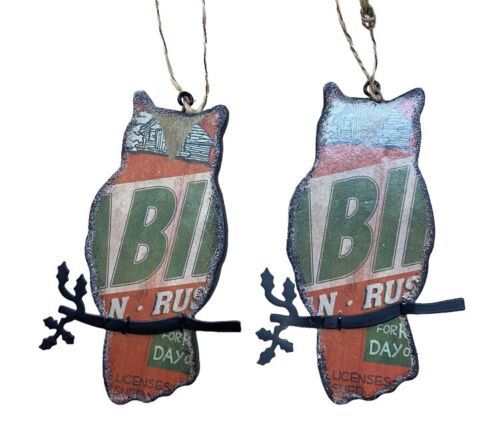 Midwest CBK CABIN Wood Owl Christmas Ornament Set of 2 NWT's 4 inch high