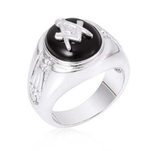 Silvertone Rhodium Plated Brass Men&#39;s Black Onyx Masonic Ring Sizes 9 to 14 - $600.67 MXN
