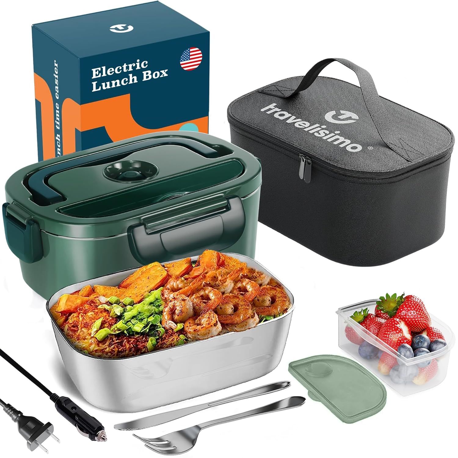 Electric Lunch Box For Adults 80W, Fast Portable Heated Lunch Box 12/24/110V Foo