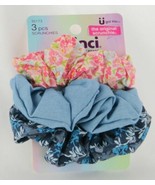 Scunci Kids Scrunchies Pink &amp; Light Blue Floral Print Solid Blue Denim 3... - $5.34