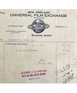 Universal Films Exchange 1915 WW2 Era Invoice Center Theater Maine DWEE3... - $39.99
