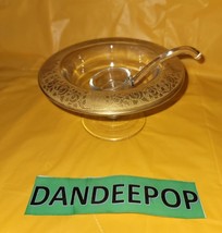 Vintage Tiffin Minton Rolled Rim Gold Trim Mayonnaise Bowl With Glass Ladle - $54.44