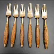 Antique Rosewood Bronze and Wood Set of 6 Dessert Forks Thailand Rare - $570.99 MXN