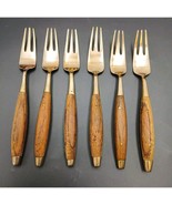 Antique Rosewood Bronze and Wood Set of 6 Dessert Forks Thailand Rare - $570.99 MXN