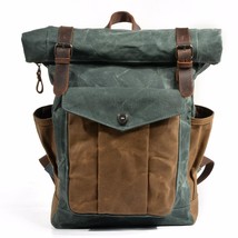 Oil Wax Canvas Leather Travel Backpack Large Waterproof Daypacks Retro Bagpack - £70.14 GBP