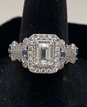 Halo Engagement Ring 2.85Ct Emerald Cut Diamond Solid 14k White Gold in Size 9.5 - £208.77 GBP