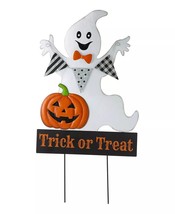Glitzhome 32&quot; H Lighted Halloween Metal Ghost Yard Stake or Hanging Decor - £14.45 GBP