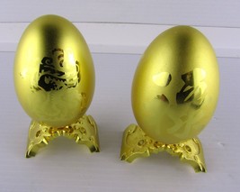 Set of 2 RISIS Heavy Golden Eggs 24K Gold Plated Egg Shell with Stands - £71.33 GBP