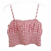 American Eagle Pink White Gingham Smocked Cami - £18.66 GBP