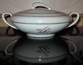 Noritake China Lilybell Lidded Covered Vegetable Bowl 5556 Platinum Banding - $79.99