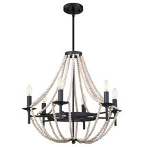 3-Light Pendant Chandelier Nature Wood Beaded Boho Black Semi Flush 12x1... - $284.68 MXN
