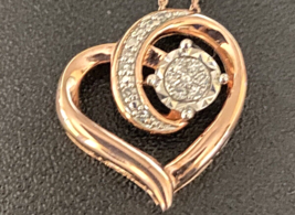Sterling Silver w Rose Gold Plating Diamond Heart Pendant - £118.11 GBP