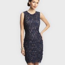 ELIZA J  Navy Blue Lace Ruched Shirred Sheath Dress Size 6 cocktail party event - £34.72 GBP