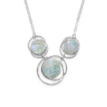14K White Gold Finished 17&quot; Abstract Circle Fancy Roman Glass Pendant Necklace - £332.74 GBP