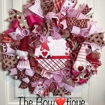 Handmade Valentine’s Home Sweet Gnome Ribbon Prelit Wreath 22 ins LED W18 - $80.00