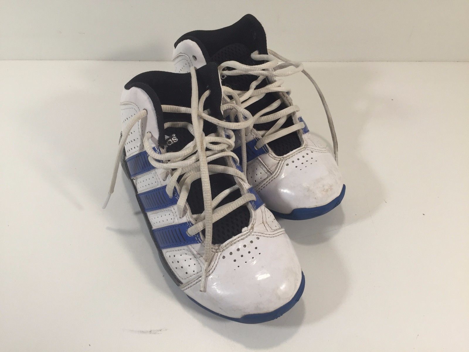 Adidas Kids White & Blue Athletic Shoes Adiprene Size 1-1/2 1.5 US Good Shape - £19.90 GBP