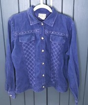 Vintage Womens Blue Purple Jean Jacket Medium Rhinestone Embroidered New... - $15.84
