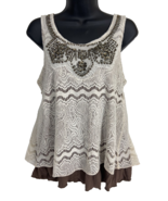 Y2K Day Trip Buckle Women’s Size M Brown Lacey Sheer Embellish Sleeveles... - $19.47 CAD