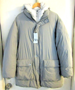 New Zara Men&#39;s Hooded Puffer Jacket High Collar Adjustable Hood Size Large - $2,257.82 MXN