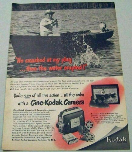 1950 Print Ad Cine-Kodak Magazine 8 Movie Camera Fishing Boat & Outboard Motor - $9.03