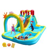 Inflatable Water Double Slides Park With Blower, Bouncy Castle With Rain... - £461.74 GBP