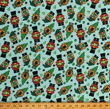Cotton St. Patrick&#39;s Day Gnomes Shamrocks Green Fabric Print by the Yard D563.65 - £9.55 GBP
