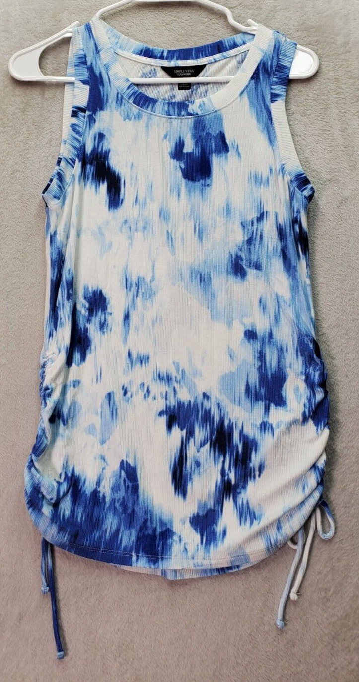 Primary image for Simply Vera Vera Wang Tank Top Womens Small Blue White Tie Dye Ruched Round Neck