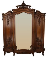 Antique Armoire Louis XV Wardrobe Rococo Opulent Carved Walnut Mirrors 3... - £6,749.79 GBP