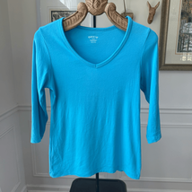 Orvis Vneck 3/4 Length Sleeve Turquoise Blue Tshirt L - $337.22 MXN
