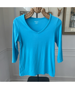 Orvis Vneck 3/4 Length Sleeve Turquoise Blue Tshirt L - $331.71 MXN