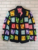 Vintage Granny Square Handmade Sweater 0pen Front Cardigan Crochet Jacke... - £78.32 GBP