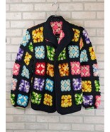 Vintage Granny Square Handmade Sweater 0pen Front Cardigan Crochet Jacke... - £76.46 GBP