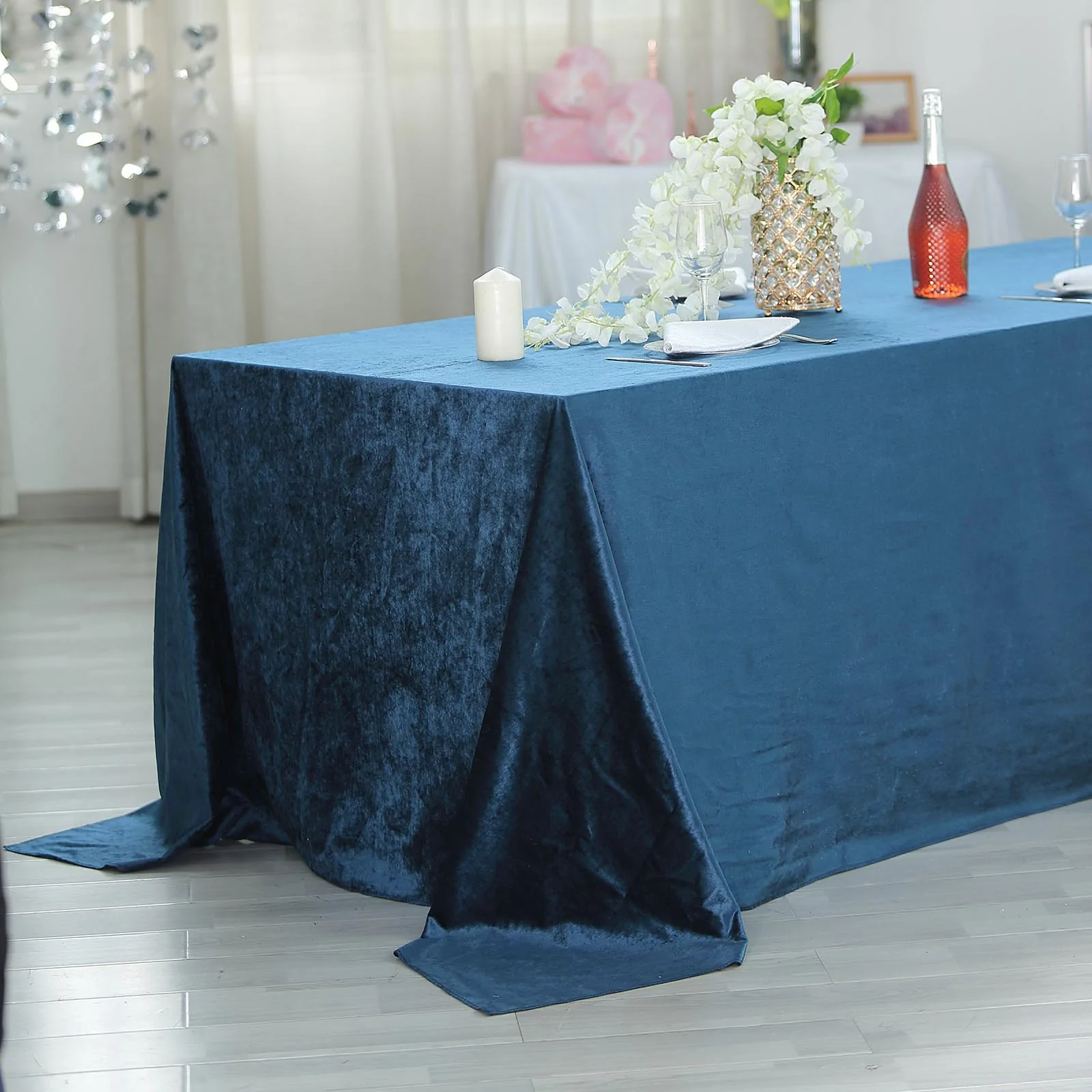 Navy Blue - 90&quot; x 156&quot; Premium Velvet Rectangle Tablecloth Wedding Party - £68.00 GBP