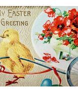 My Easter 1900s Victorian Greeting Postcard Embossed Chick Cart Floral P... - $19.99