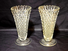Vintage Indiana Glass DIAMOND POINT 8&quot; Vase - MATCHED Pair Of 2 - CRYSTA... - $22.88