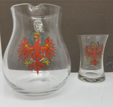 Austrian Pitcher and Shot Glass Coat of Arms of Tyrol Red Eagle Vintage Small - £14.97 GBP