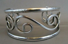 Vintage Taxco Sterling Silver Hammered Scroll Cuff Bracelet 925 Mexico - £78.69 GBP