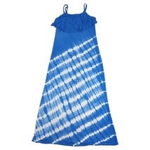 Tie Dye Maxi Dress Small Petite Blue Silver Studs Jersey Knit Hippie Boh... - $22.76
