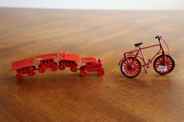 Lot 2x Vtg Red Bicycle Train Christmas Ornament Metal Bike Cruiser Midwe... - $11.40