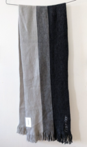 Calvin Klein men women unisex gray color block striped knit scarf fringe acrylic - £10.04 GBP